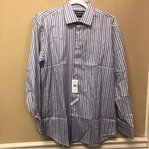 Versa Gray Purple Striped Mens Dress Shirt Pink Knot Cuff Links Size M NWT